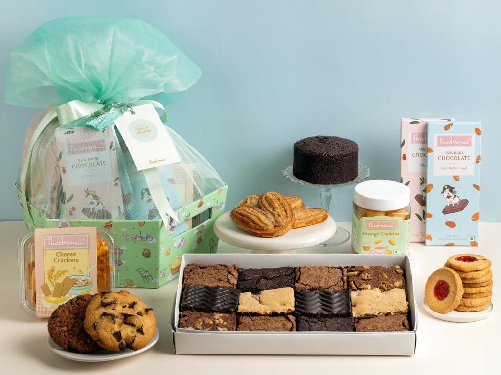 Festive bakery gifting hamper of brownies, cookies and chocolate bars